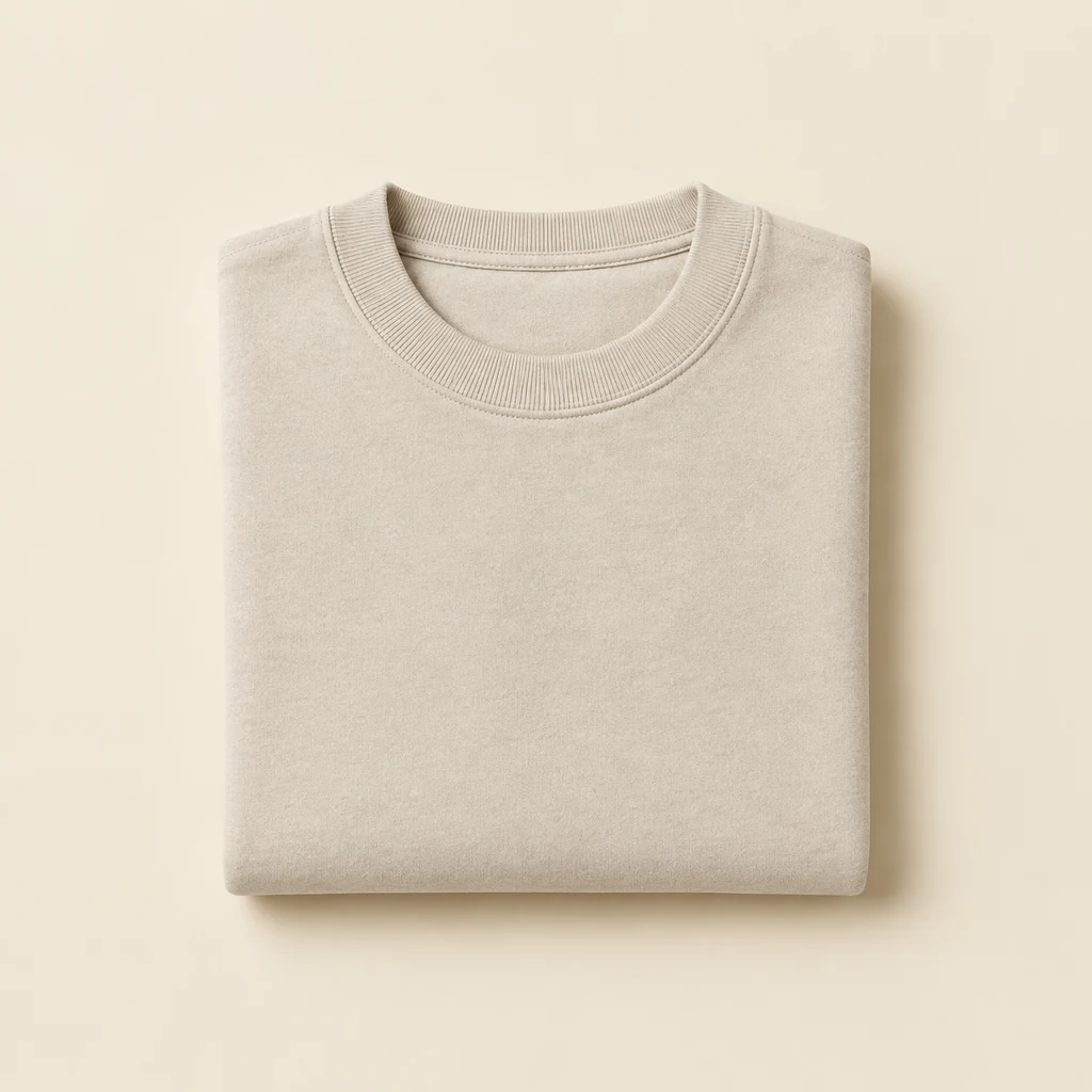 Folded heavyweight crew-neck tee in oat