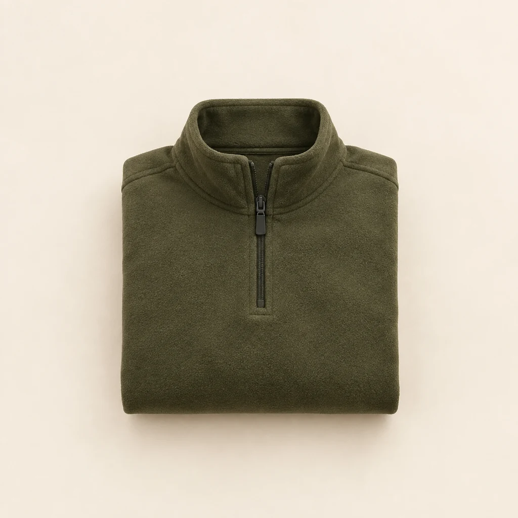 Folded olive microfleece half-zip pullover